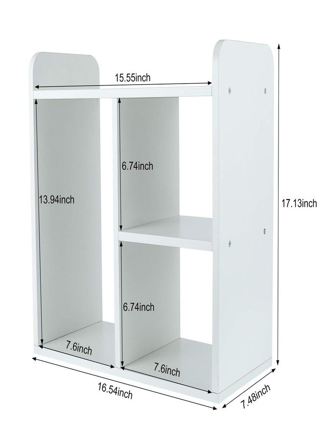 PAG Desktop Bookshelf Assembled Countertop Bookcase Wood Desk Organizer Literature Photo Display Rack, White - Image 3