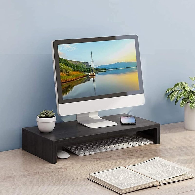 sulfar Monitor Stand Riser, Desk Organizer for Laptop Computer, Wood Monitor Stand for Printer, PC, Save Space Laptop Stand Desk for Home and Office Use, Wood Black - Image 2