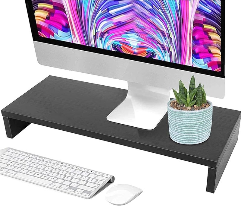 sulfar Monitor Stand Riser, Desk Organizer for Laptop Computer, Wood Monitor Stand for Printer, PC, Save Space Laptop Stand Desk for Home and Office Use, Wood Black - Image 1