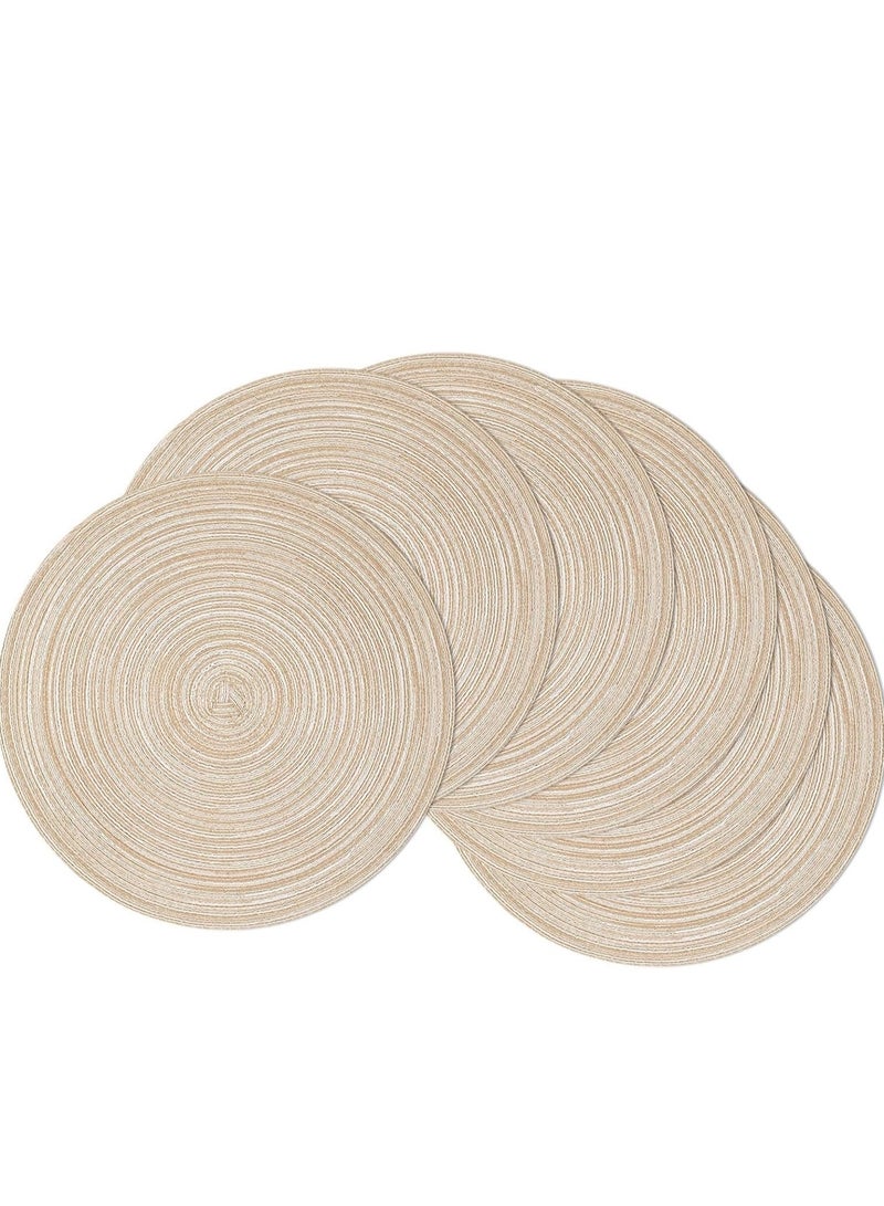 5 Round Woven Placemats, Set of 5 Washable Round Placemats, Kitchen Table, 38 cm Round Woven Fabric Table Mat (Milk Coffee)  - Image 1