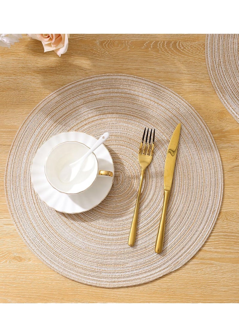 5 Round Woven Placemats, Set of 5 Washable Round Placemats, Kitchen Table, 38 cm Round Woven Fabric Table Mat (Milk Coffee)  - Image 3