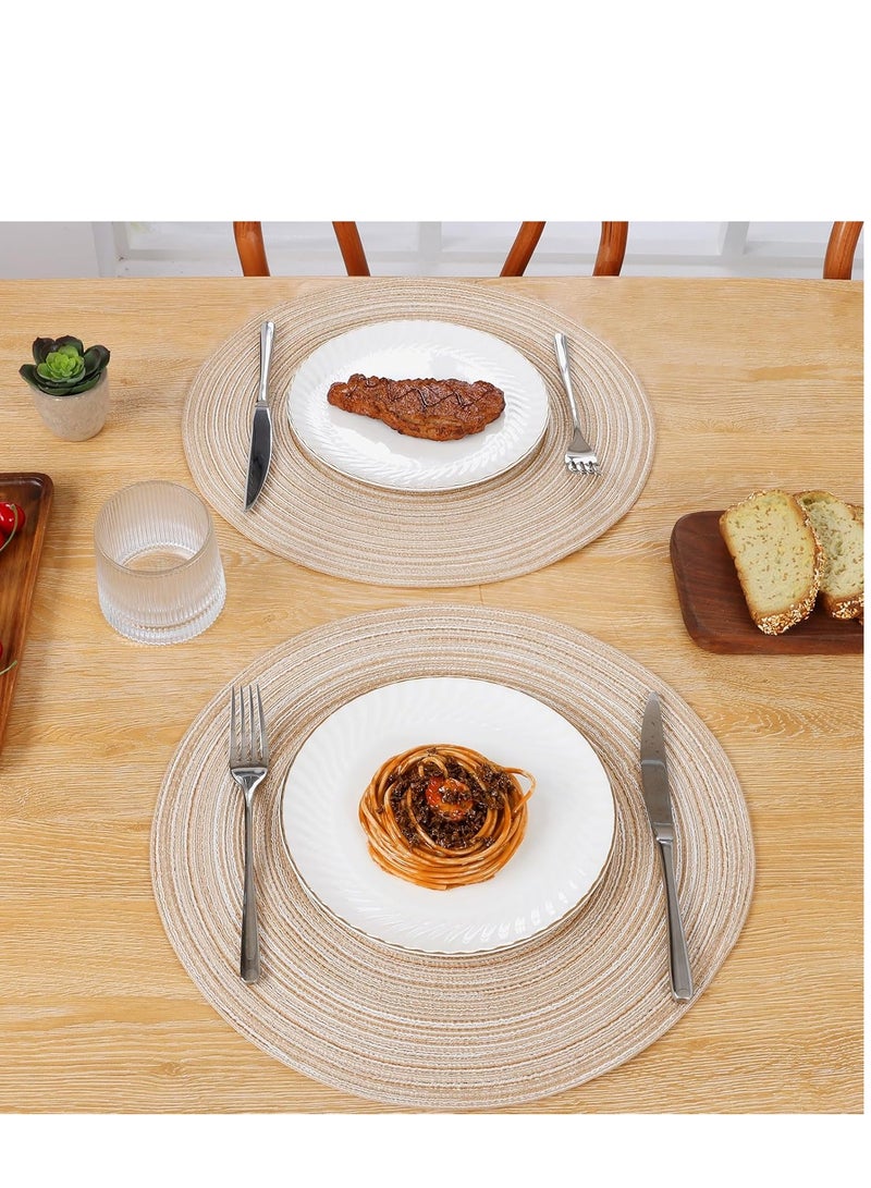 5 Round Woven Placemats, Set of 5 Washable Round Placemats, Kitchen Table, 38 cm Round Woven Fabric Table Mat (Milk Coffee)  - Image 5