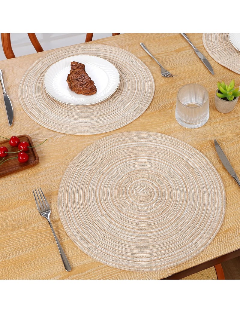 5 Round Woven Placemats, Set of 5 Washable Round Placemats, Kitchen Table, 38 cm Round Woven Fabric Table Mat (Milk Coffee)  - Image 4