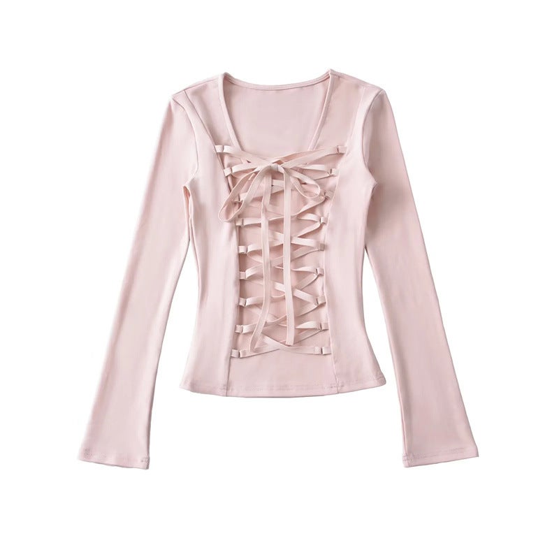 Spice Girls Pure Desire Cross Strap Waist Long-Sleeved T-Shirt Early Spring New Design Sense Niche Slim-Fit Base Shirt For Women - Image 3