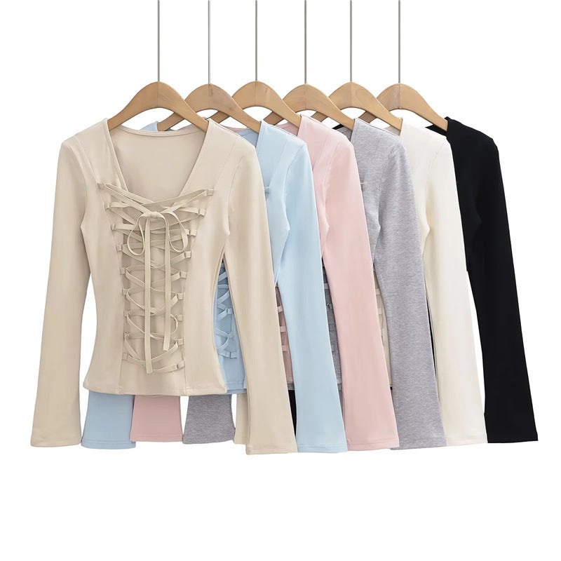 Spice Girls Pure Desire Cross Strap Waist Long-Sleeved T-Shirt Early Spring New Design Sense Niche Slim-Fit Base Shirt For Women - Image 2