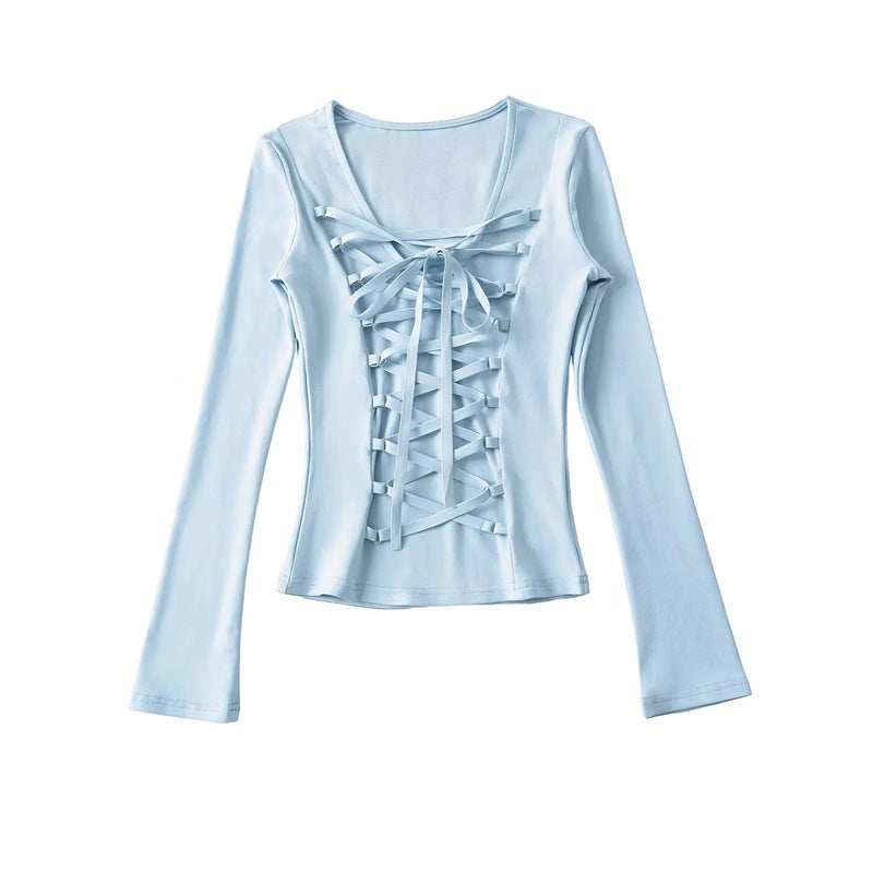 Spice Girls Pure Desire Cross Strap Waist Long-Sleeved T-Shirt Early Spring New Design Sense Niche Slim-Fit Base Shirt For Women - Image 5