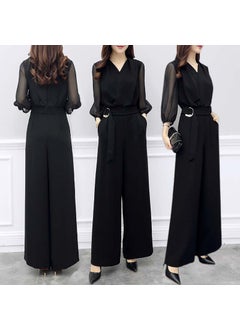 Spring Summer Chiffon High-Waist Jumpsuit for Women Black