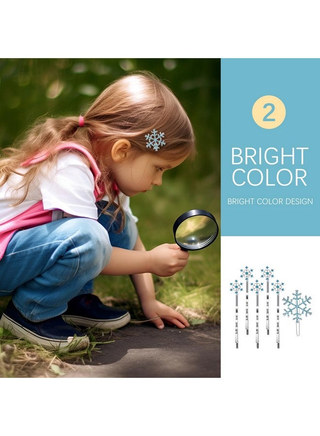 لوروز 6 قطع من مشابك الشعر على شكل ندفة الثلج مع دبابيس شعر معدنية مزخرفة بأحجار الراين الزرقاء - Image 2