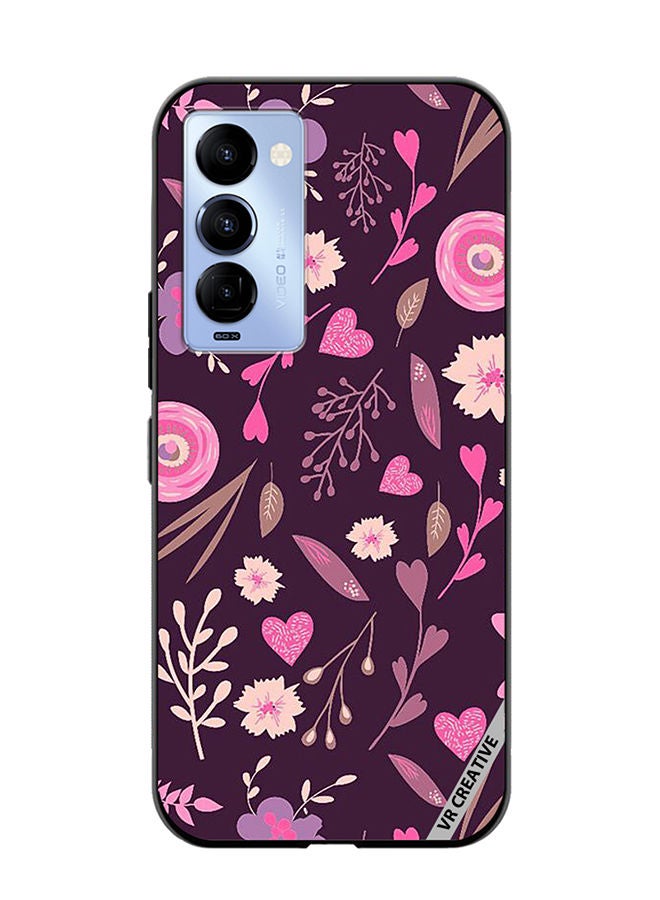 VR CREATIVE Protective Case Cover For Tecno Camon 18/18 P Purple Floral Design Multicolour - Image 1