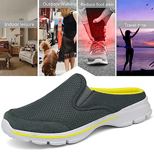 INMINPIN Unisex Slippers Casual Clog House Shoes Comfort Slip-On Walking Mules with Indoor Outdoor Anti-Skid Sole for Men and Women, Grey Yellow, 6.5 Women/5.5 Men - Image 4