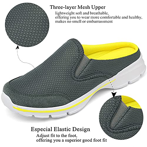 INMINPIN Unisex Slippers Casual Clog House Shoes Comfort Slip-On Walking Mules with Indoor Outdoor Anti-Skid Sole for Men and Women, Grey Yellow, 6.5 Women/5.5 Men - Image 2