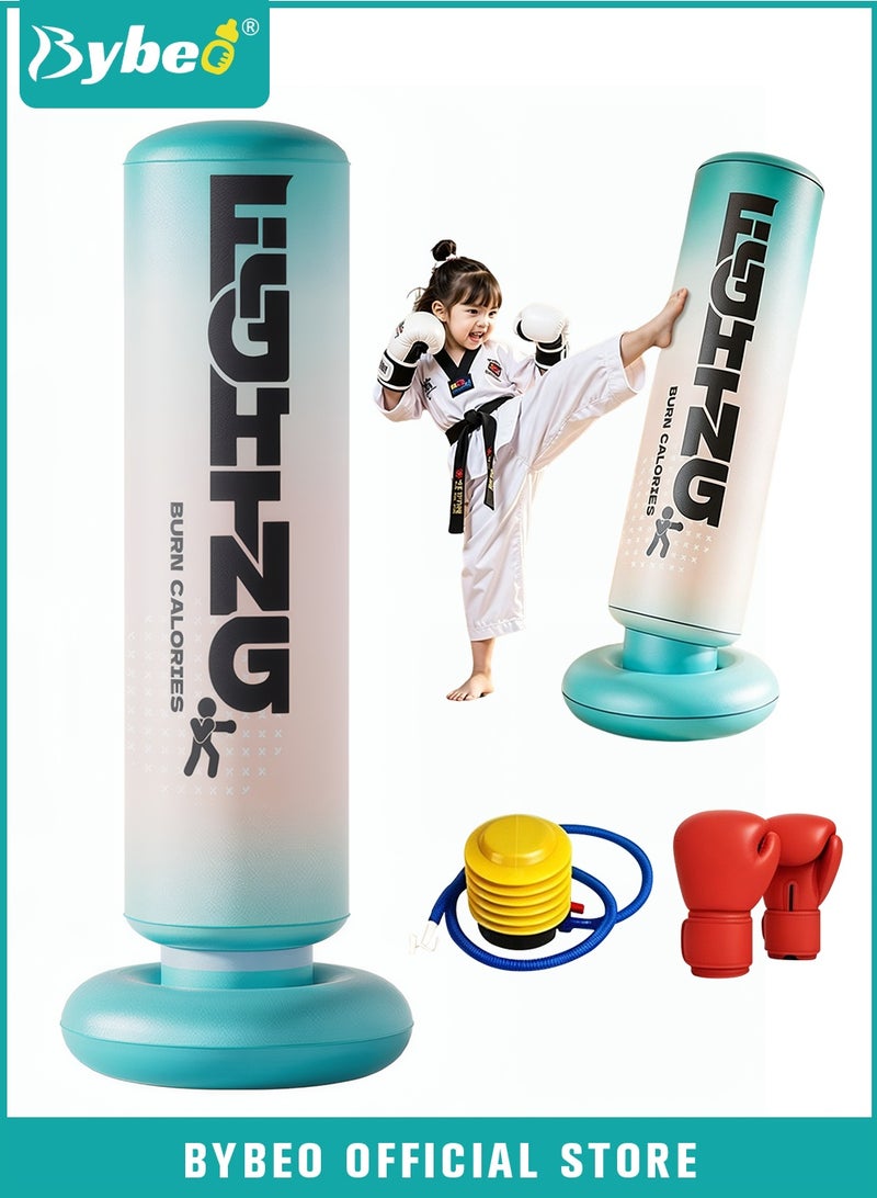 Bybeo Inflatable Kids Punching Bag, Children Boxing Bag, Freestanding Punching Bag with Sturdy Base for Kids Adults, Inflatable Boxing Bag with A Pair of Children's Boxing Gloves and Air Pump, for Practice Karate, Taekwondo, 150CM - Image 1