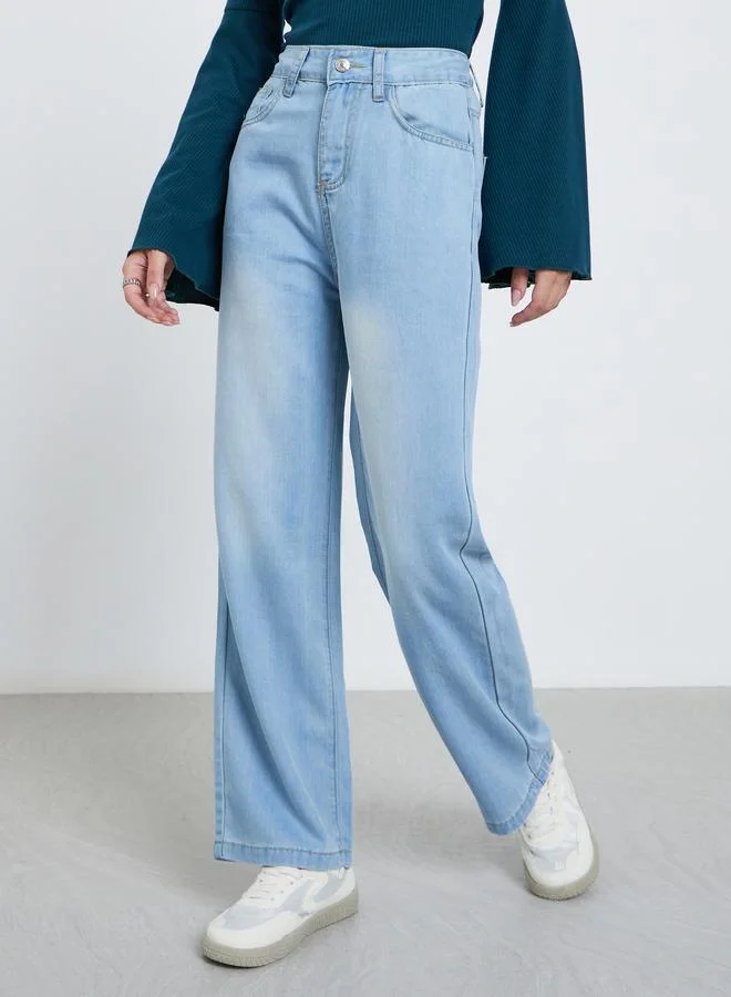 Styli Blue Mid Rise Straight Leg Jeans