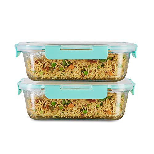 Allo Foodsafe Glass Containers With Lids, Microwave Safe Containers, High Borosilicate Meal Prep Glass Food Storage Containers For Kitchen,Leak Proof,Set Of 2,1520Ml,Rectangle - Transparent - Image 1