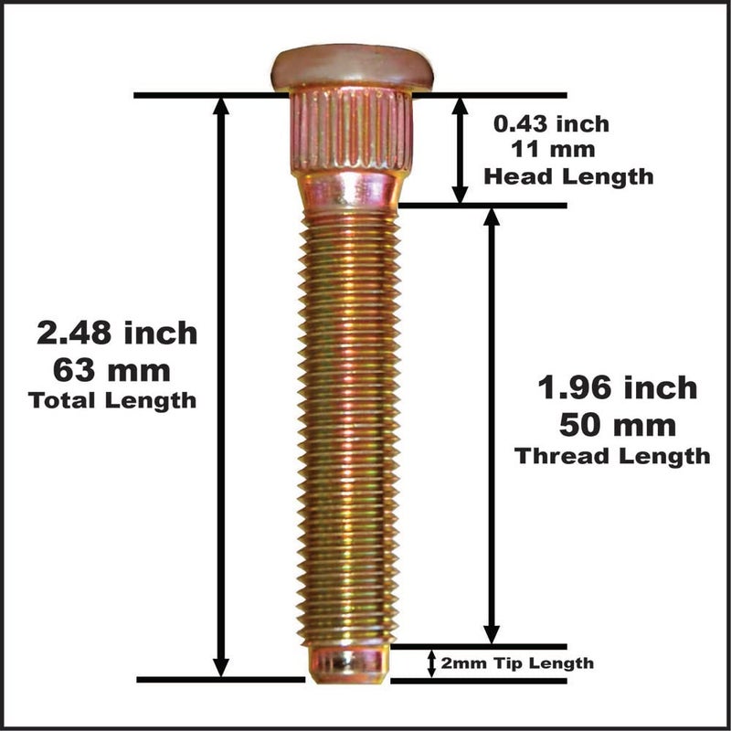 Project Innovation 63mm Total Length Long Extended Wheel Lug Studs Wheel Lug Bolts Compatible with Lexus IS300 m12x1.5x63 Year 2001-2021 1 Set 10pcs, Gold - Image 3