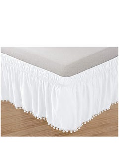 Y&D Queen Bed Skirt, Elegant Comfort Top-Knot Tassle Pompom Fringe Ruffle Skirt Around Style Elastic Wrap- Wrinkle Resistant 16inch Drop, White  - Image 1