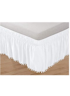 Y&D Queen Bed Skirt, Elegant Comfort Top-Knot Tassle Pompom Fringe Ruffle Skirt Around Style Elastic Wrap- Wrinkle Resistant 16inch Drop, White  - Image 3