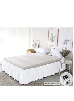 Y&D Queen Bed Skirt, Elegant Comfort Top-Knot Tassle Pompom Fringe Ruffle Skirt Around Style Elastic Wrap- Wrinkle Resistant 16inch Drop, White  - Image 2