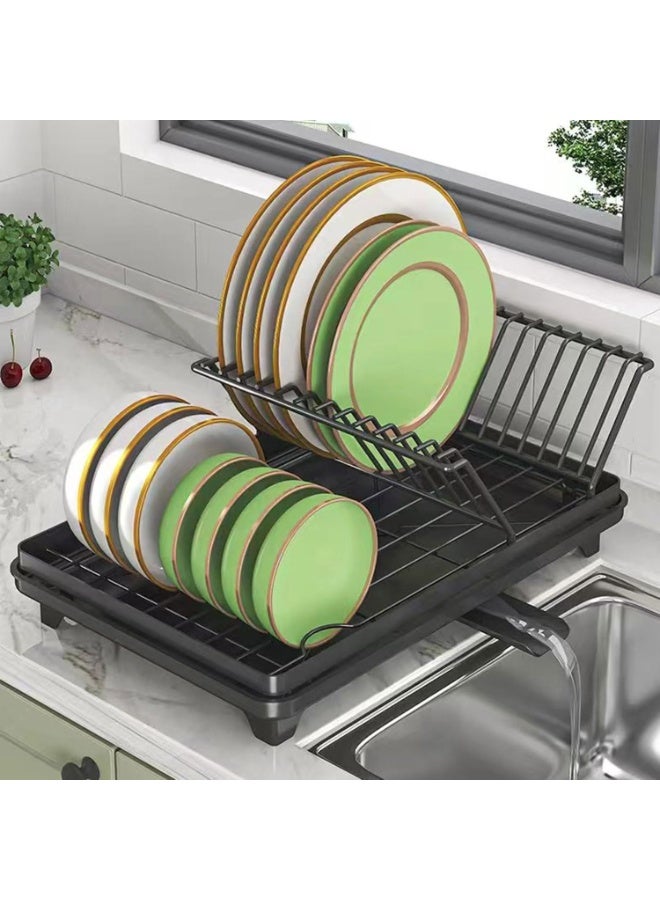 FLYROAD Multifunctional Dish Rack with Cutlery Section Tableware Storage Organiser Countertop Plates Dishes Drying Solution - Image 2