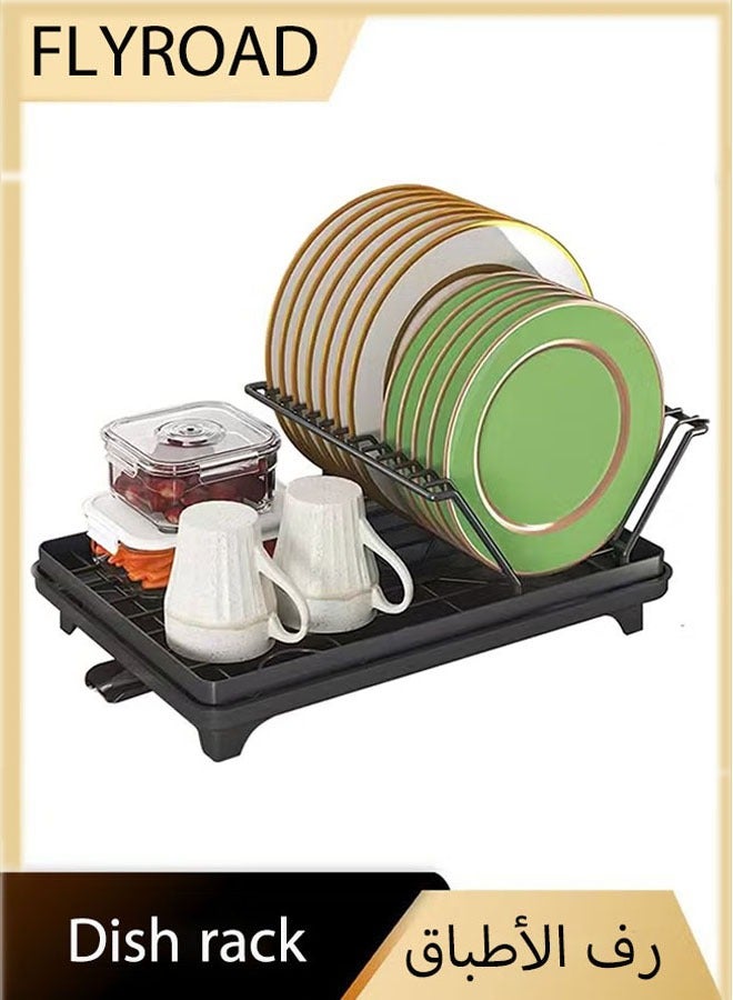FLYROAD Multifunctional Dish Rack with Cutlery Section Tableware Storage Organiser Countertop Plates Dishes Drying Solution - Image 1