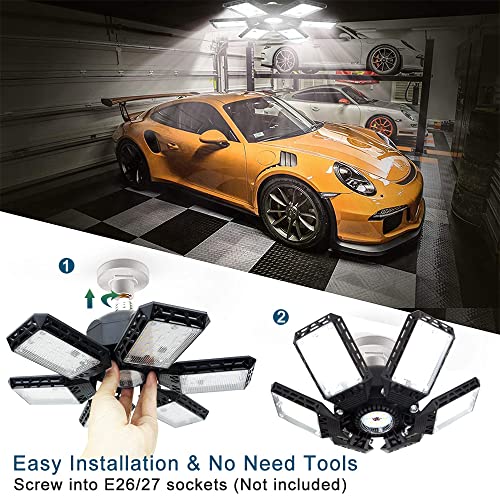 QiyuanLS 2-Pack LED Garage Lights, 160W 16000LM 6500K Garage Lights Ceiling Led Bulb with 6+1 Adjustable Panels, LED Shop Light for Basement Workshop Attic - Image 4