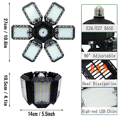 QiyuanLS 2-Pack LED Garage Lights, 160W 16000LM 6500K Garage Lights Ceiling Led Bulb with 6+1 Adjustable Panels, LED Shop Light for Basement Workshop Attic - Image 3