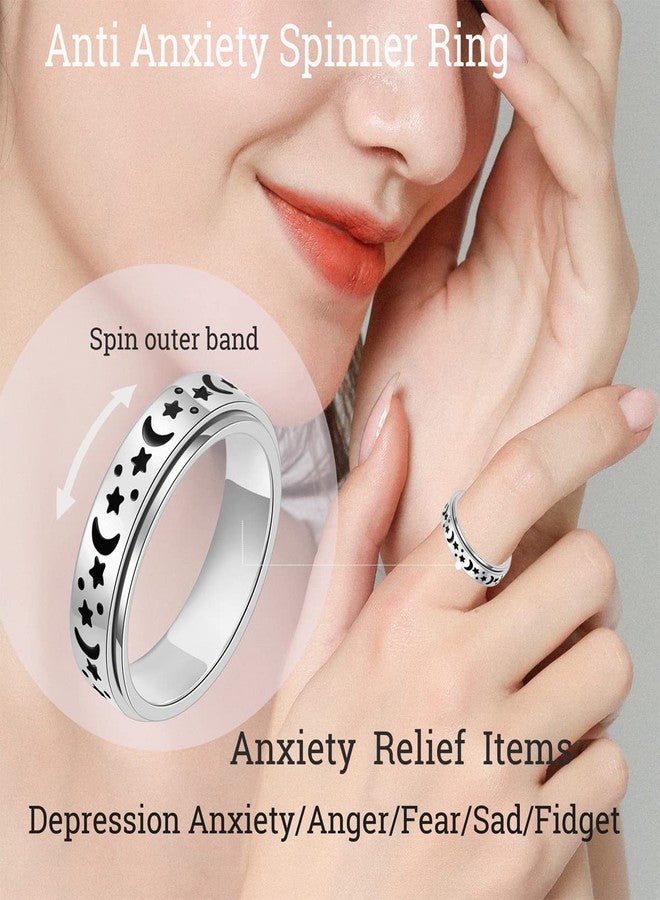 OreilleStar Anxiety Ring for Women Fidget Ring: Anxiety Relief Items Spinner Rings for Anxiety Silver Moon Star Fidget Rings for Anxiety for Women Anti Anxiety Relief Toys - Image 3