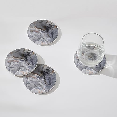 Hoomey Set of 6 Abstract Dark Blue Marble Coasters with Holder, Absorbent Ceramic Coasters for Drinks, Coasters with Cork Backing for Table Protection, Housewarming Gifts for New Home - Image 3