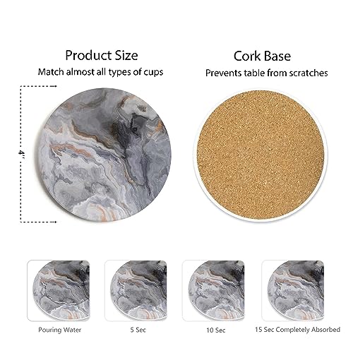 Hoomey Set of 6 Abstract Dark Blue Marble Coasters with Holder, Absorbent Ceramic Coasters for Drinks, Coasters with Cork Backing for Table Protection, Housewarming Gifts for New Home - Image 4