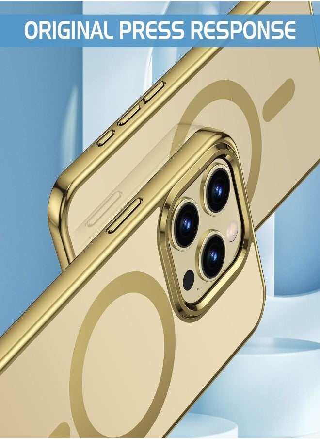 ESCASE - MagSafe Case Magnetic Clear Soft TPU Plating Case Wireless Charging Compatible Shockproof Protection For Apple iPhone 15 Pro Gold - Image 1