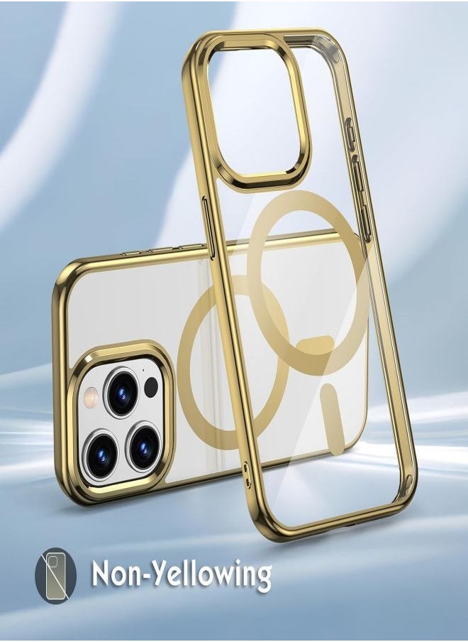 ESCASE - MagSafe Case Magnetic Clear Soft TPU Plating Case Wireless Charging Compatible Shockproof Protection For Apple iPhone 15 Pro Gold - Image 1