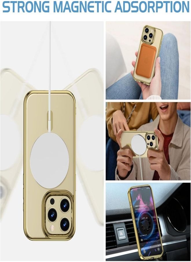 ESCASE - MagSafe Case Magnetic Clear Soft TPU Plating Case Wireless Charging Compatible Shockproof Protection For Apple iPhone 15 Pro Gold - Image 1