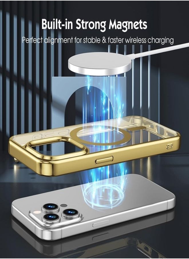 ESCASE - MagSafe Case Magnetic Clear Soft TPU Plating Case Wireless Charging Compatible Shockproof Protection For Apple iPhone 15 Pro Gold - Image 1