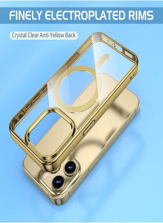 ESCASE - MagSafe Case Magnetic Clear Soft TPU Plating Case Wireless Charging Compatible Shockproof Protection For Apple iPhone 15 Pro Gold - Image 1