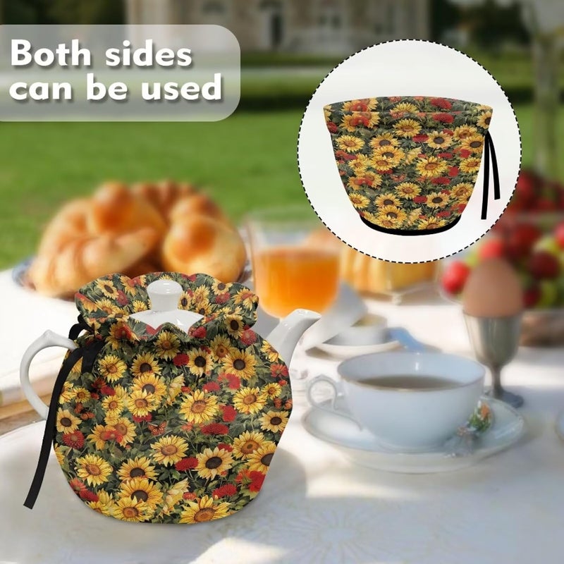 Tea Pots Cozy with Fall Sunflower Butterfly Pattern Reusable Tea Kettle Quilt Keep Tea Warm Soft Lightweight Fabric Easy Install Clean - Image 4