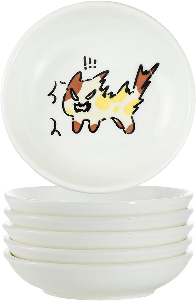 SOCOSY Super Cute Cartoon Animal Ceramic Sauce Dishes Seasoning Dishes Little Cat Dog Bird Feeding Bowls Sushi Soy Dipping Bowls Appetizer Plates Dessert Plates Set of 6Cats35 Inch - Image 2
