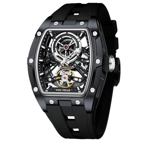 MF MINI FOCUS Unique Men WatchesAutomatic Mechanical WatchLuxury Hollow Tonneau Watches for Men with Stainless Steel Case and Silicon Band SelfWind Movement5ATM WaterproofSuper_Luminous - Image 1