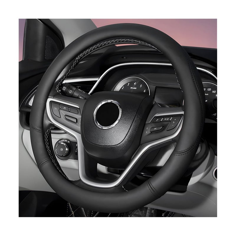 Car steering wheel cover, anti slip, soft and breathable, made of ultra-fine fiber leather, universal, safe, automotive, SUV， Caravan (black) - Image 1