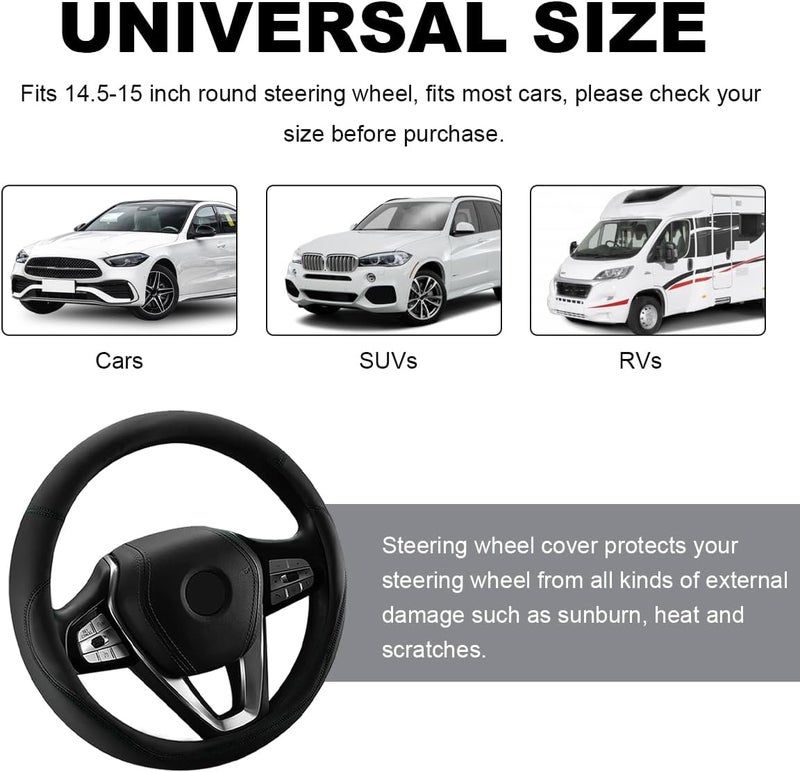 Car steering wheel cover, anti slip, soft and breathable, made of ultra-fine fiber leather, universal, safe, automotive, SUV， Caravan (black) - Image 3