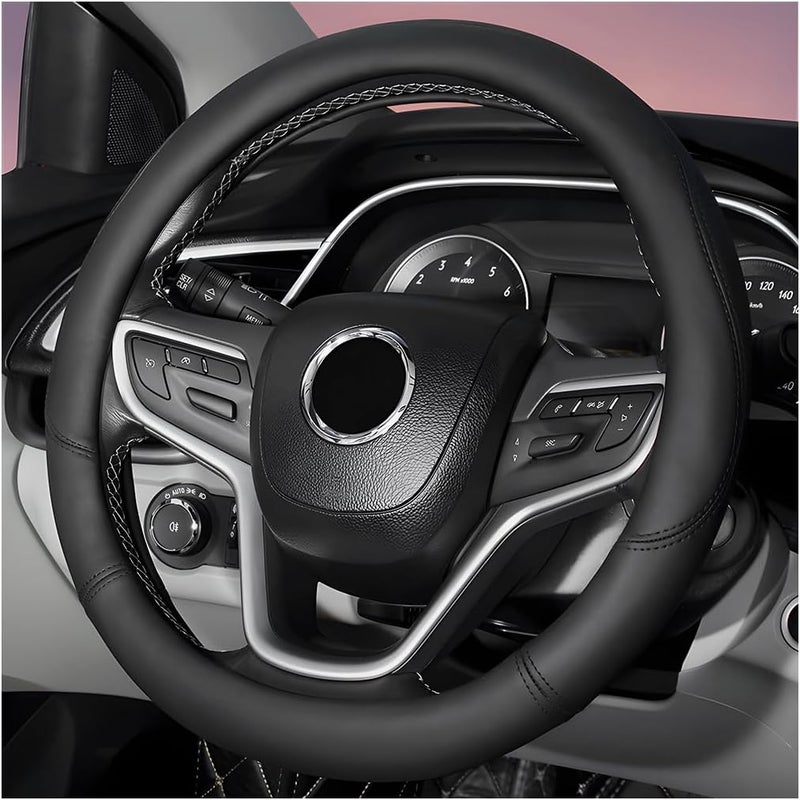Car steering wheel cover, anti slip, soft and breathable, made of ultra-fine fiber leather, universal, safe, automotive, SUV， Caravan (black) - Image 2