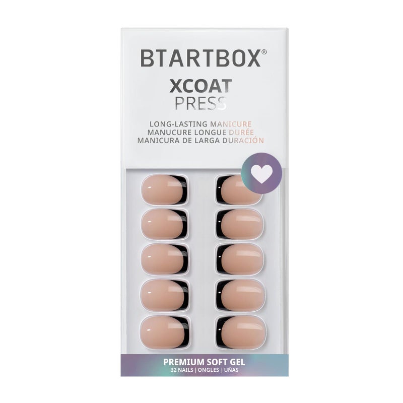 BTArtbox French Tip Press On Nails - BTArtbox Jelly Square Fake Nails with Nail Glue, Reusable Semi-Transparent Stick On Nails in 16 Sizes - 32PCS Soft Gel Glue On Nails Kit, Classic Black - Image 3
