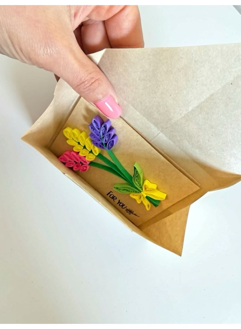 بطاقة هدية "For You"، بطاقة تهنئة يدوية الصنع بتصميم باقة من ثلاث زهور سنبل ملونة، هدية مثالية للحب والصداقة وعيد الميلاد والشكر والتهنئة والمناسبات الخاصة. - Image 4