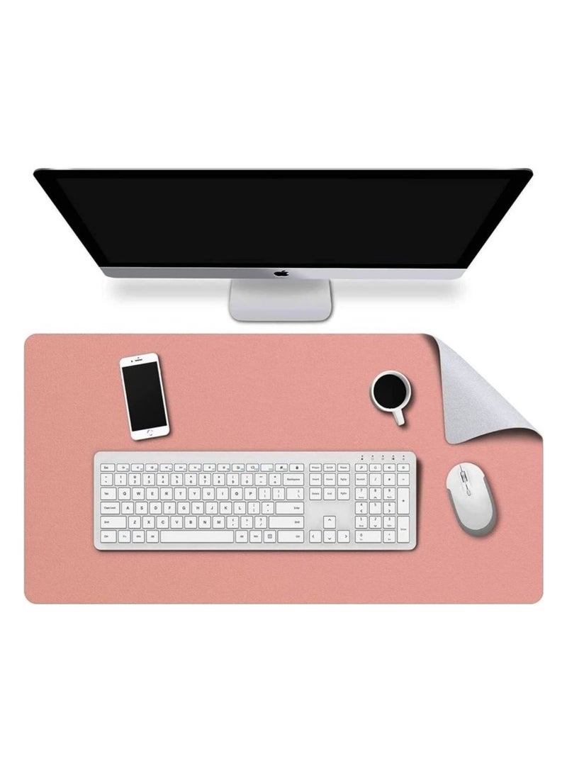 SKY-TOUCH Double-Sided PU Leather Mouse Pad, Waterproof, Non-Slip, Multi-Use | 80x40cm | Pink and Silver - Image 1