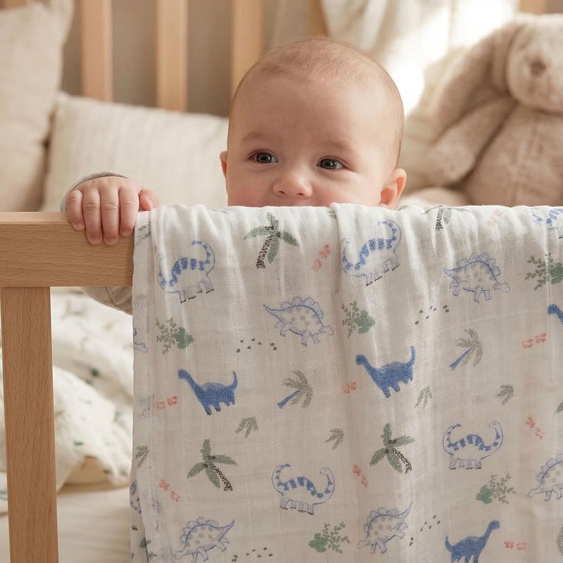 6 Pack Muslin Swaddle Blankets - Soft and Breathable Dinosaur Design - Image 2