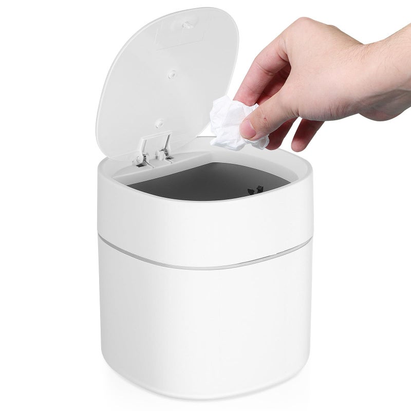 Mini Trash Can With Lid 14x13.5Cm Small Desktop Waste Bin With 4 Rolls Trash Bags - Image 2