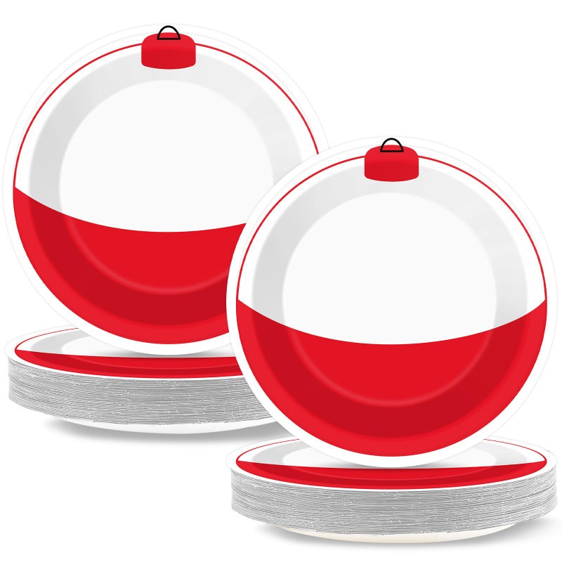CHUNNIN 50 PCS Gone Fishing Party Plates for Fishing Themed Party Decoration 7 Inches Bobber Birthday Paper Plates Gone Fish Disposable Dessert Plate for Bobber Tournament Birthday Supplies - Image 2