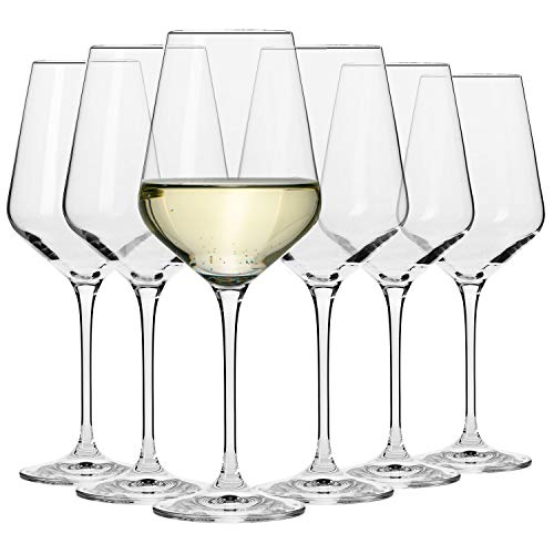 Krosno Large White Wine Glasses  Set of 6  390 ML  AvantGarde Collection  Wedding Gift Cocktail Set  Glass Drinking Crystal Wine Glass  Home Restaurants Kitchen  Dishwasher Safe  Made in EU