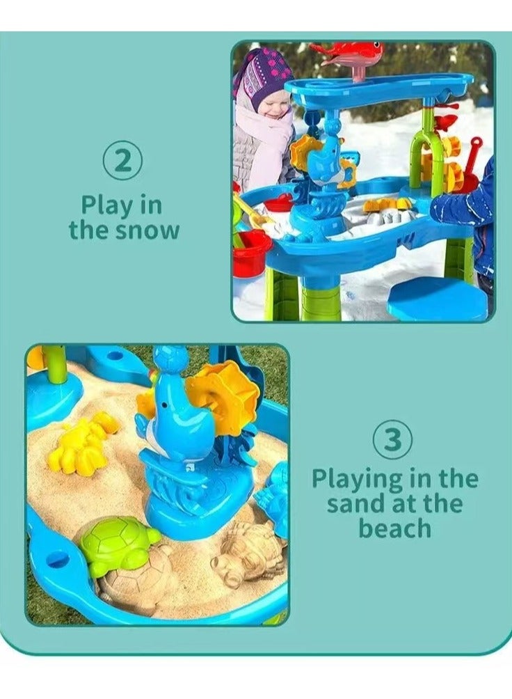 DELGREEN Kids Water Table Sand Water Table Sport Outdoor Toys for Toddlers Kids Water Game Tables Summer Beach Toys Birthday Gifts Toys for Boys Girls 3-9 years old  - Image 4