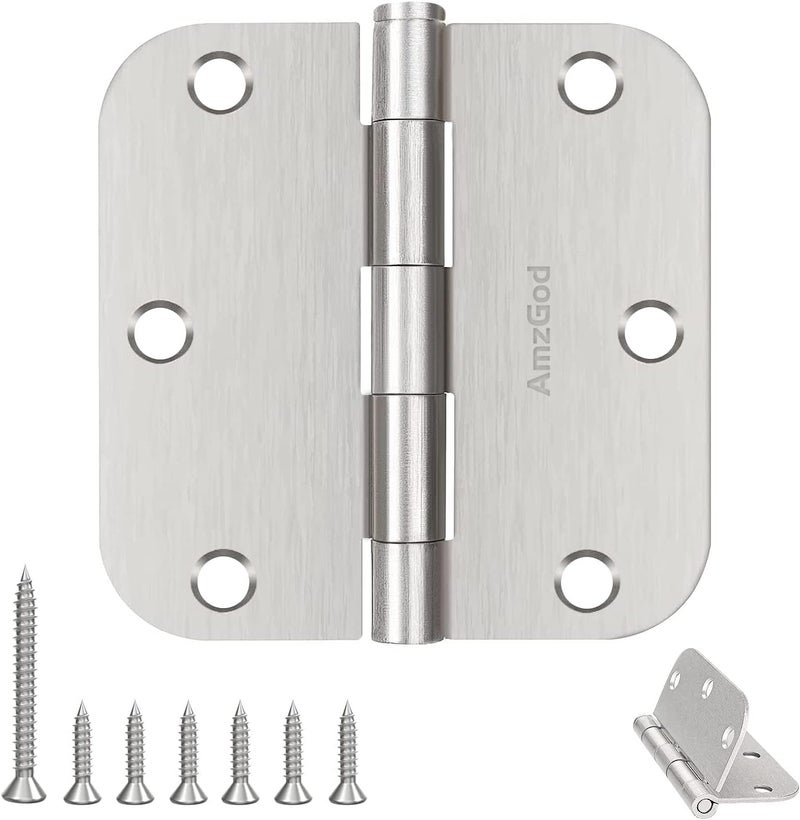 AmzGod Door Hinges Brushed Nickel - 6 Pack Satin Nickel 3.5 Inch Rounded Interior Door Hinges with 5/8" Radius - 3 1/2 Inches Silver Residential Standard Door Hardware - Image 1
