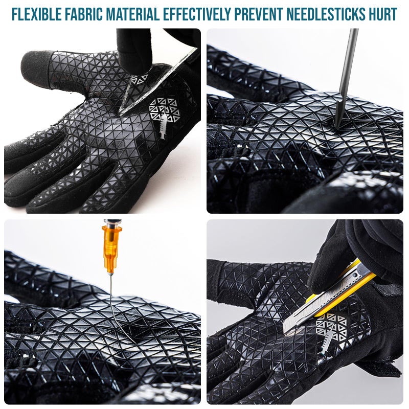 TAILI Level 3 Needle, Level 5 Puncture Resistant Men Work Gloves, Grip Enhanced A7 Cut Resistant Safety Gloves, Touchscreen and Breathable, Black, Large (L), 1 Pair - Image 3
